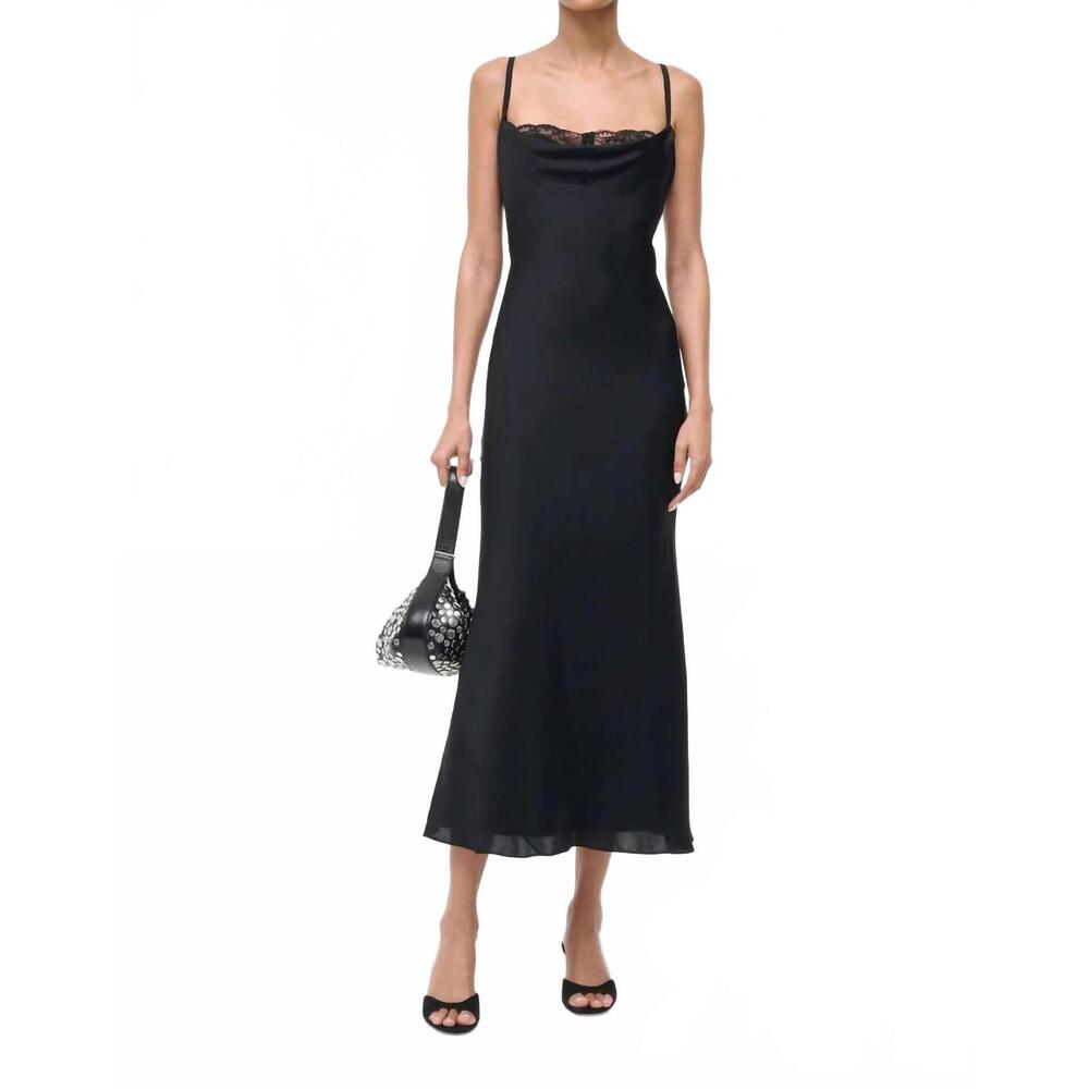 NEW STAUD evangeling silk midi dress in black - Picture 2 of 7